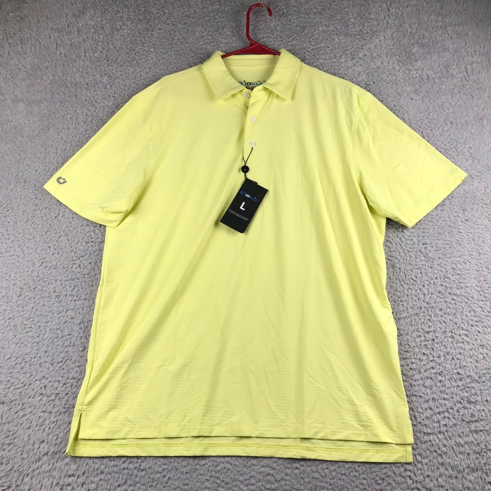 IBKUL Polo Shirt Mens L Butter Yellow IceFil UPF 50+ Performance S/S NEW NWT